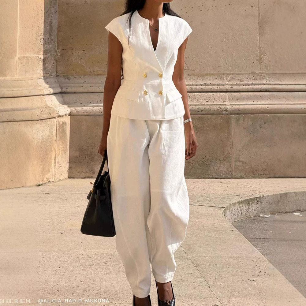 Forever 21 Elegant Summer White Cinched Waist Sleeveless 2-Piece Set
